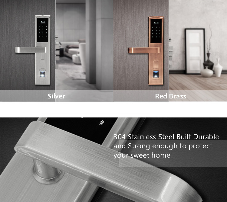 Wood Door Electronic Door Locks Fingerprint Security System Long Battery Life Span