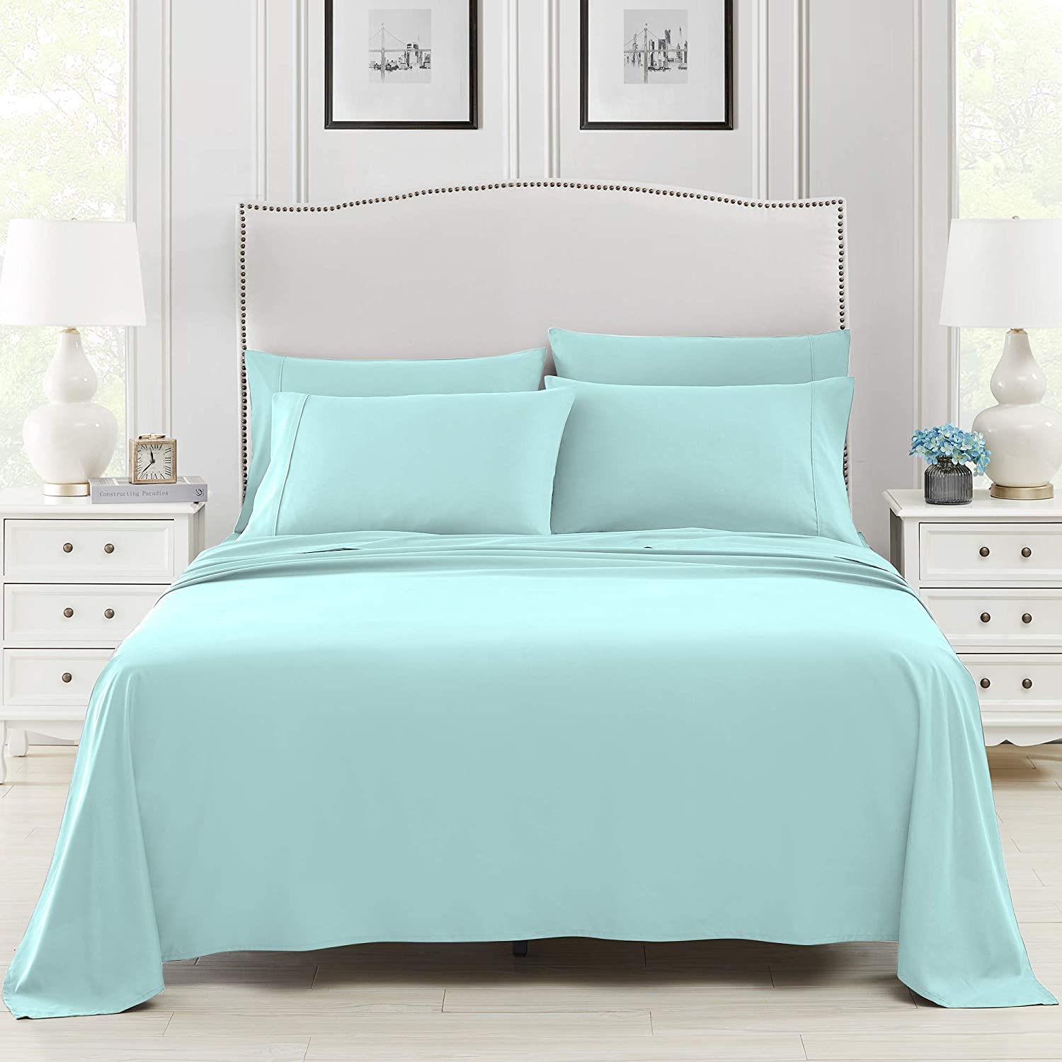 6 PC Super Soft Microfiber Bedding Set Wrinkle Fade Resistant for 14'' Deep Pocket