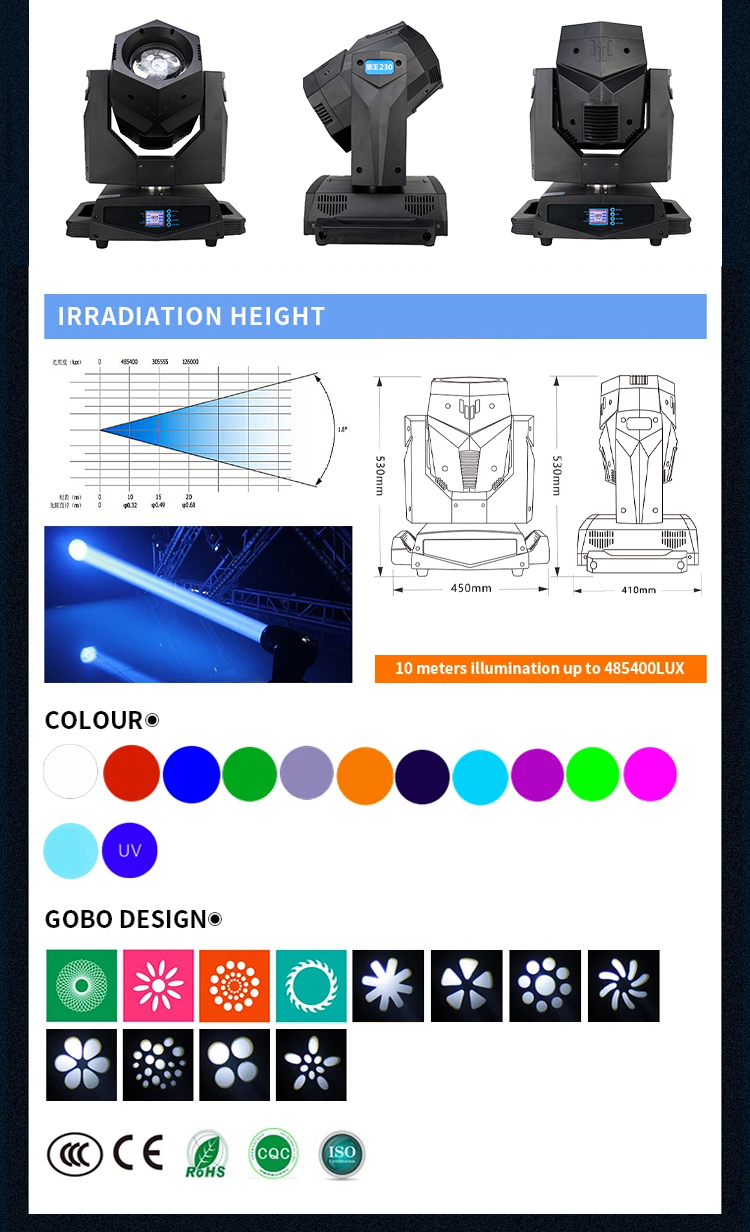 High Luminous Flux 230w Led Spot Moving Head Light Dj BSW with Led Strip Stage Lights