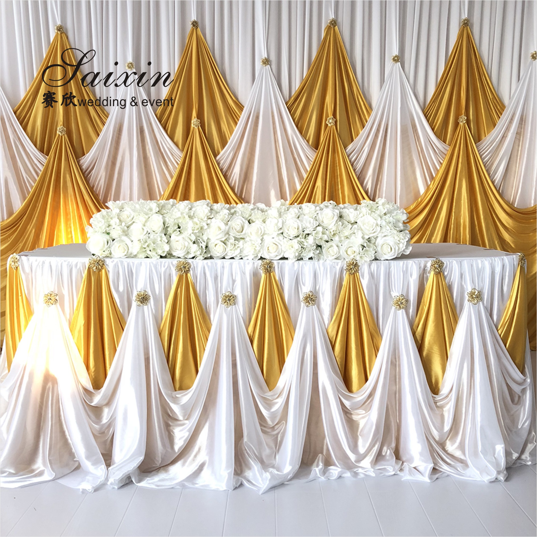Hot Sale Gorgeous blue silk cloth drape valance curtains with ivory tassel