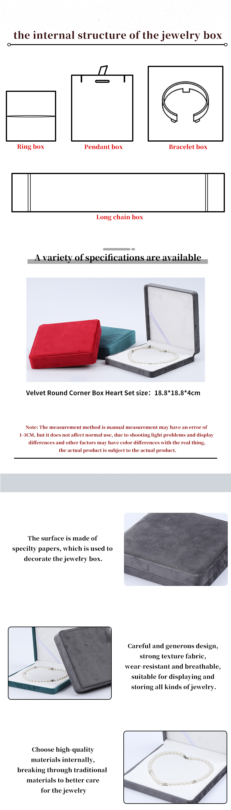 Multiple Colors Soft Velvet Pearl Necklace Storage Case Slip No Villi Jewelry Box