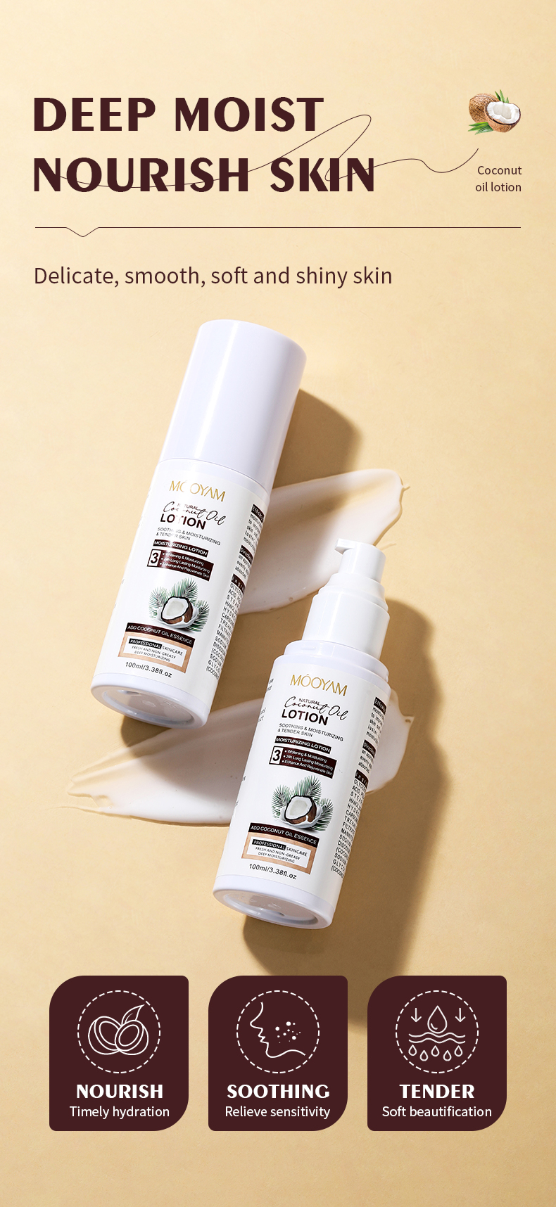 Coconut Oil Facial Lotion Hydrating Moisturizing Fully Locks In Moisture For Skin Private Label OEM 100ml MOOYAM Face Lotion