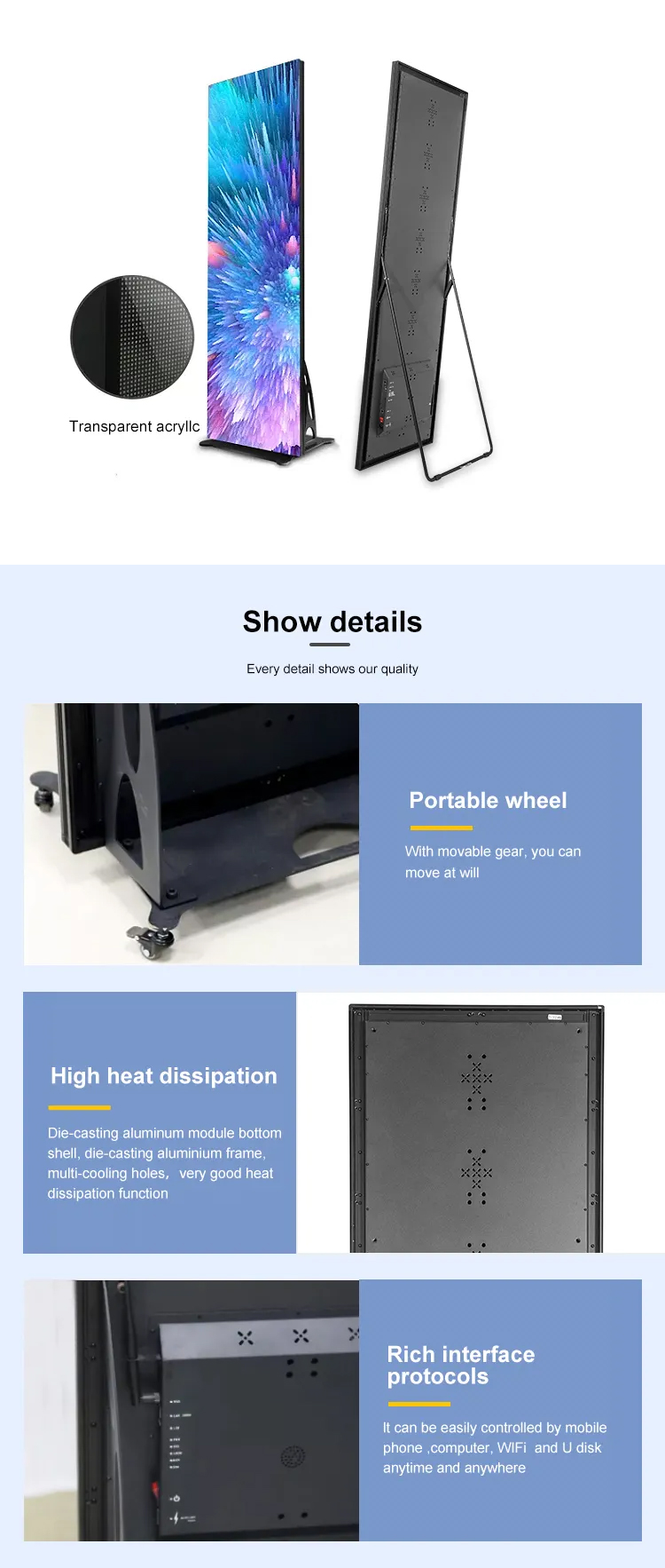 P2.5 P3 P4 LED Poster Display HD Full Color Digital Poster Screen 170 View Angle