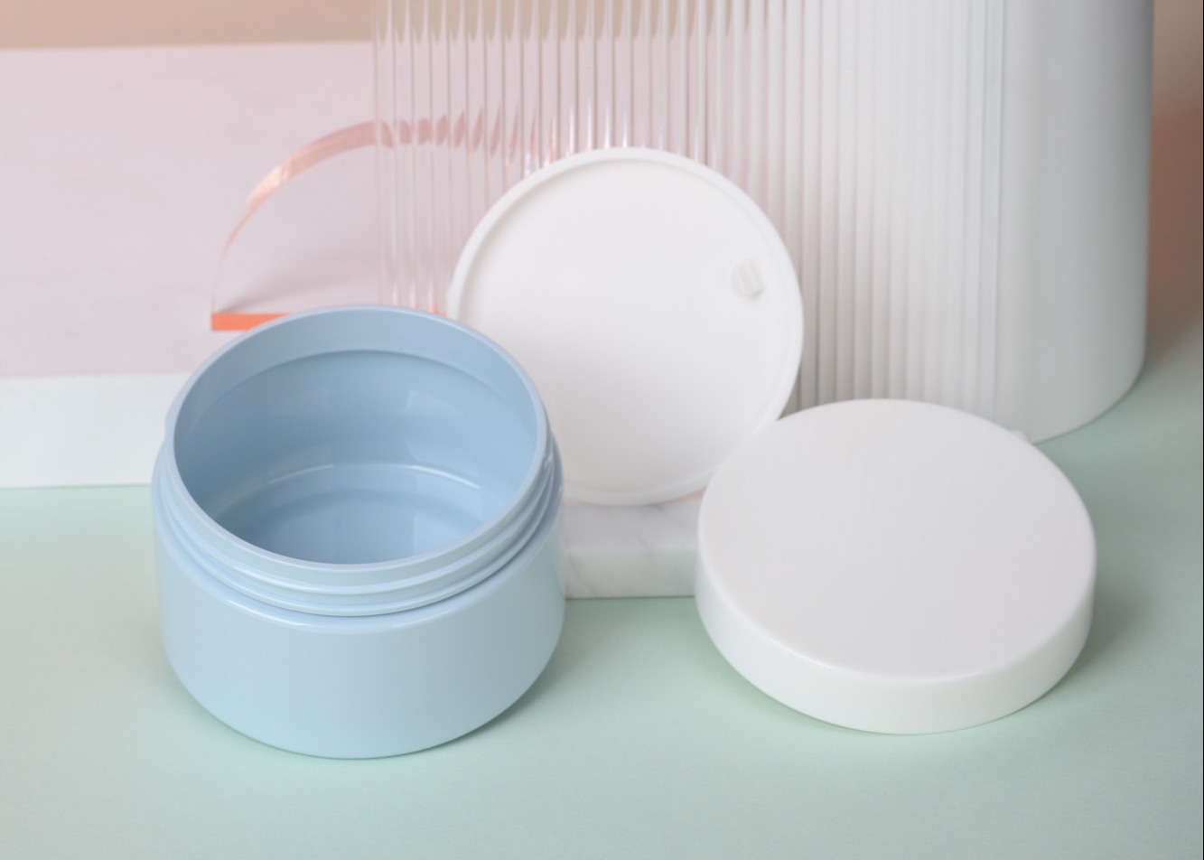 Blue Frosted Printing Face Mask Plastic Cosmetic Jars With Lids 250ml