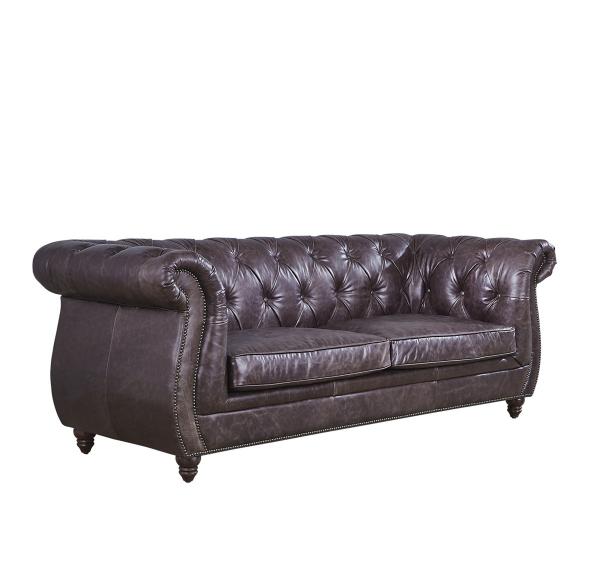 Vintage Double Color Three Seater Leather Sofa Durable Linen Full Hand Work