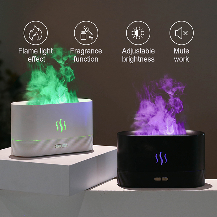 180ML Colorful Changeable USB Flame Effect Humidifier Essential Oil Fire Simulation Smart Mute Aroma Diffuser With RGB light