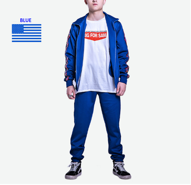 Turn Down Collar Mens Striped Tracksuit Support Design Your Own Custom Logo