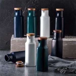  Home goods cheap custom color ceramic vinegar oil dispenser with wooden lid Manufactures