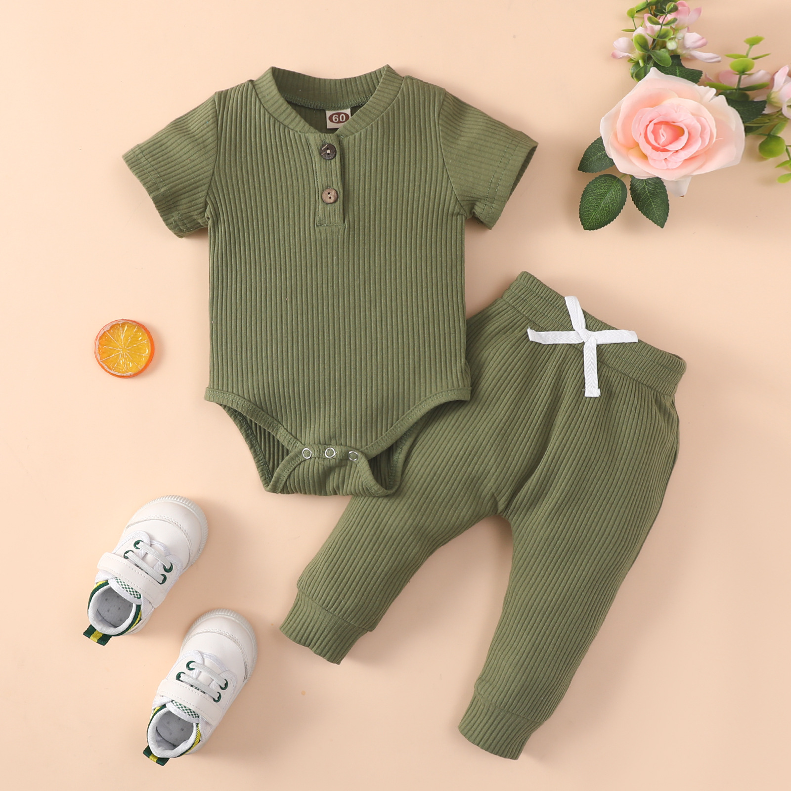 Baby Clothes set organic cotton infant toddler rompers / pants 2pcs baby clothing sets