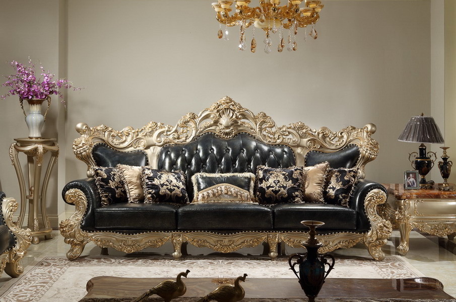 Luxury Classic French design of Living room Sofa sets 1+2+3 used Beech wood fame and Import Italy Leather upholstered
