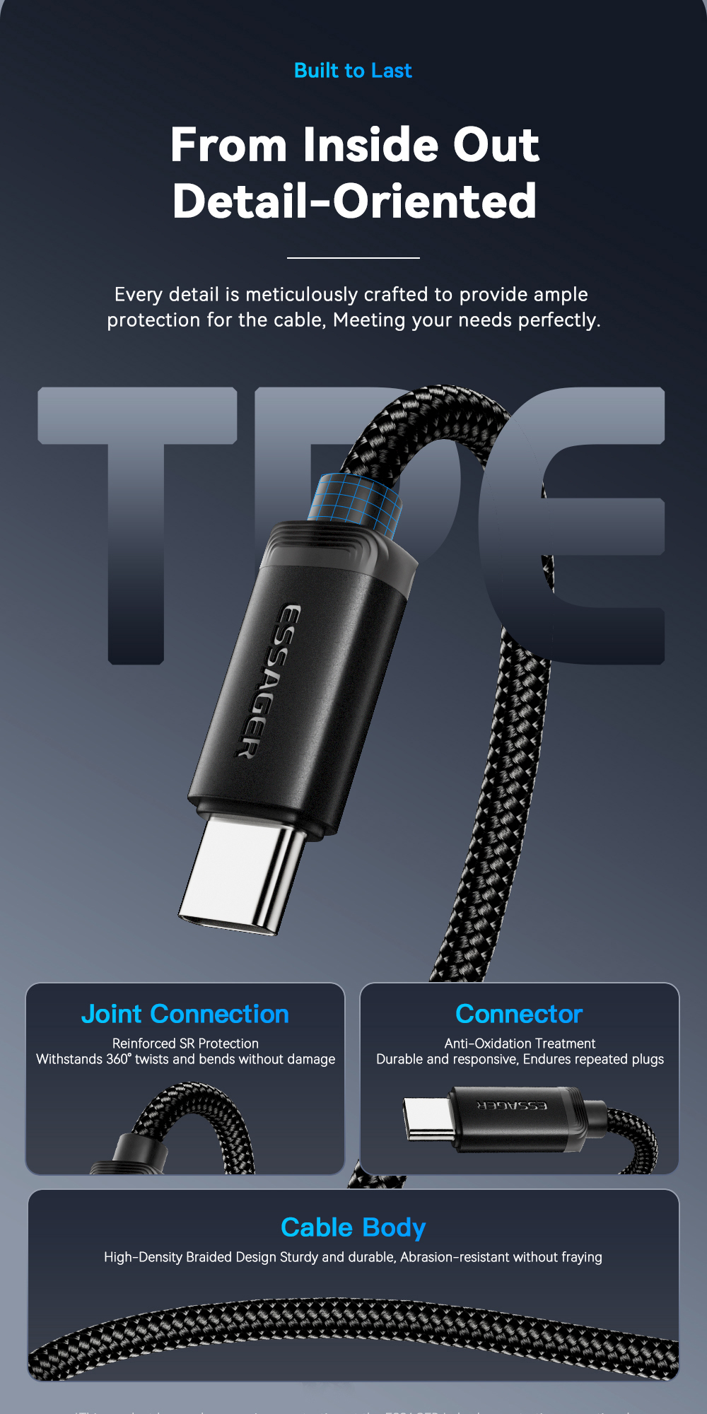 ESSAGER ES-X60 Series 60W USB A to C Charging Cord Best USB C Cable