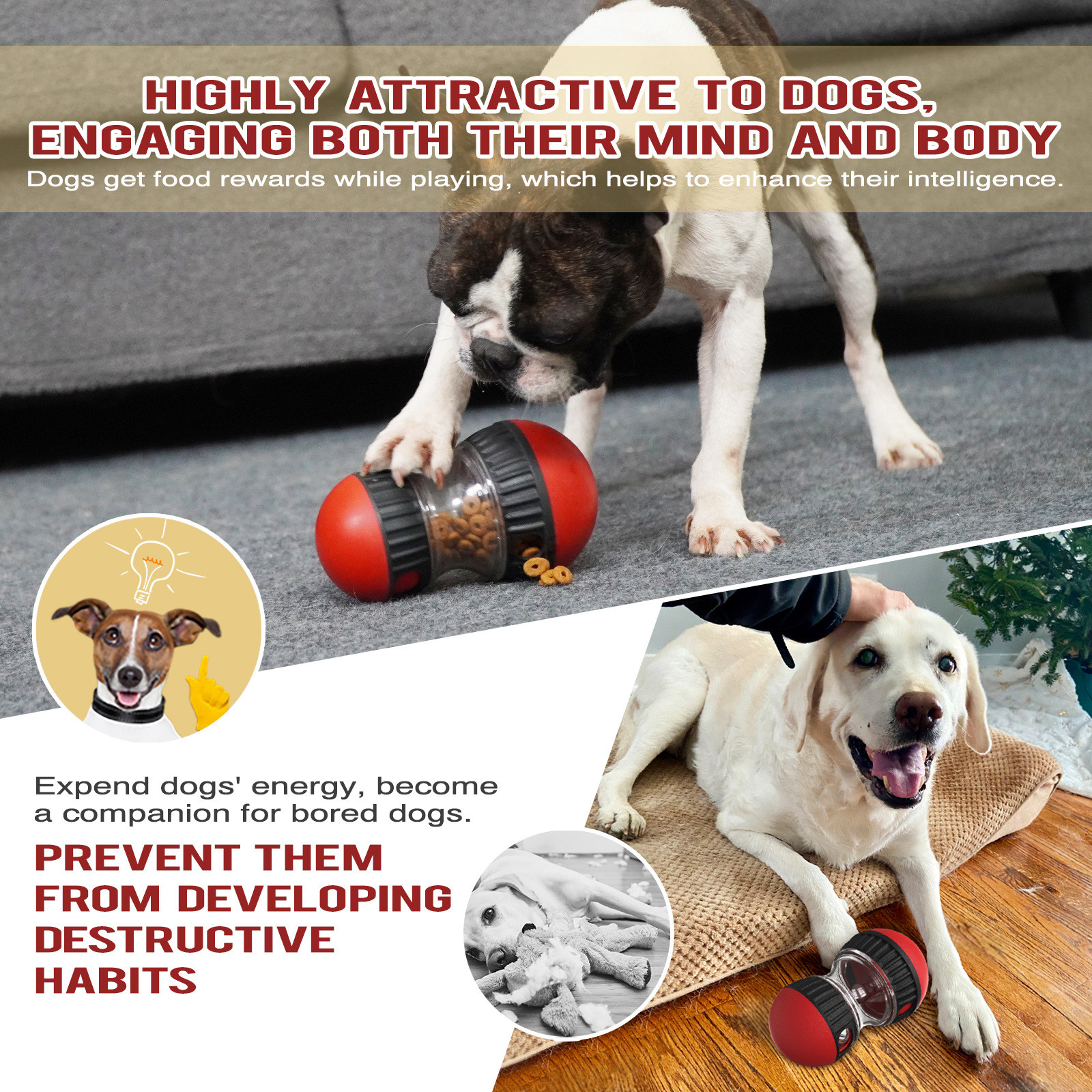 Durable Rotating Treat Dispenser Dog Toy - Super Ball Edition