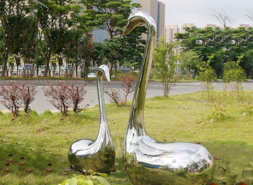Handmade Swan Stainless Steel Animal Garden Ornaments With Surface Polished