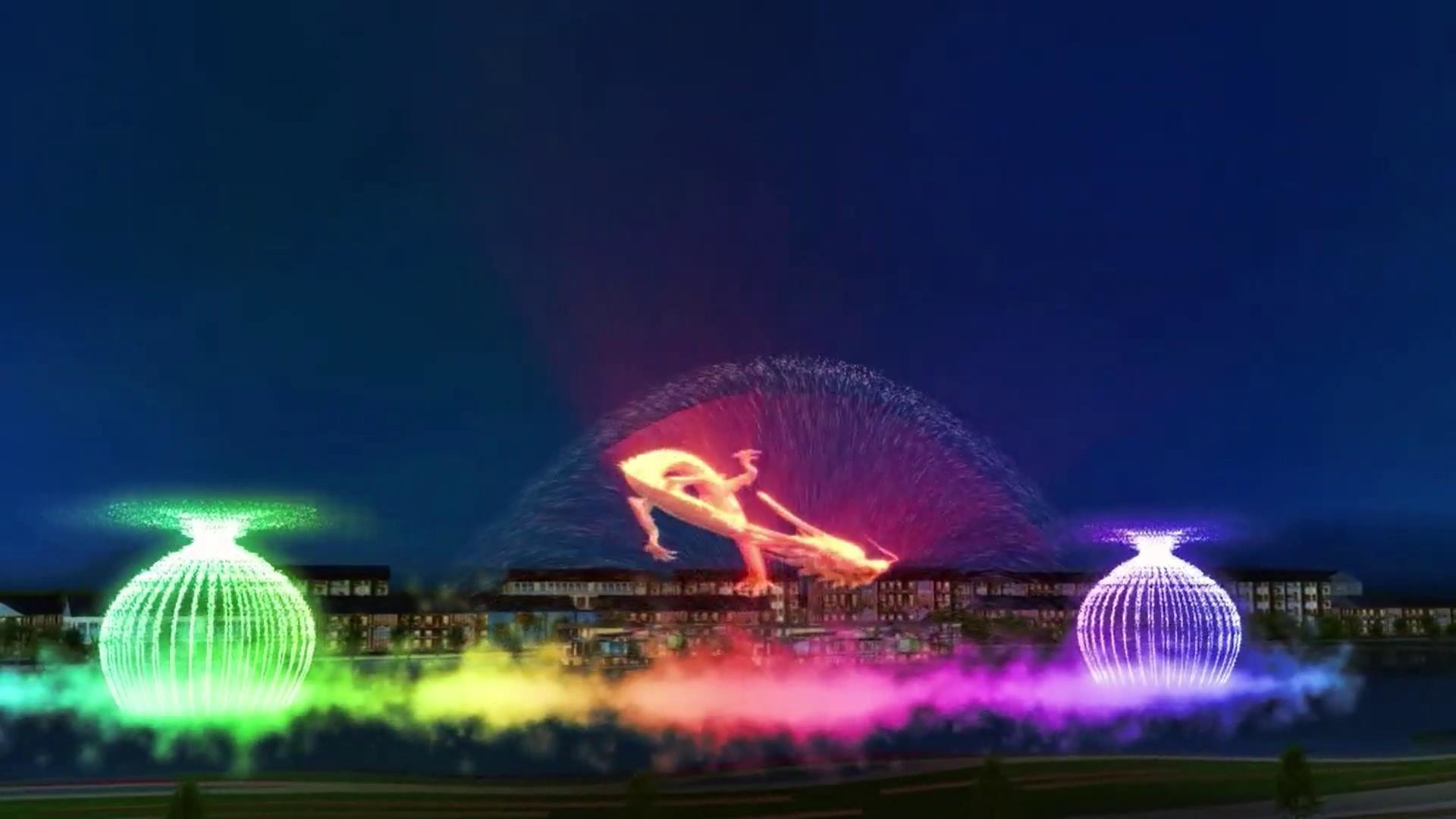 3d Image Water Screen Fountain Construction / Water Curtain Movie Show Self Designed