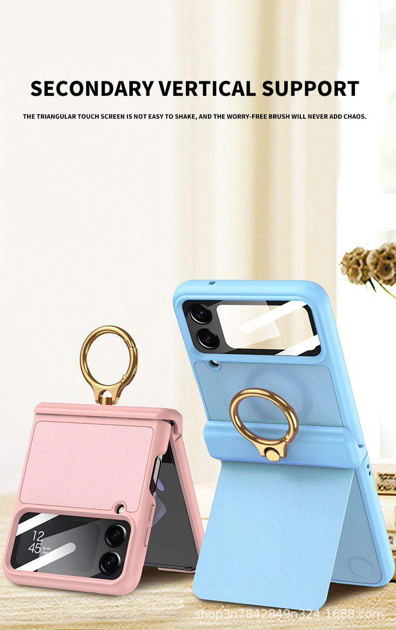 Ultra-thin Vegan Skin Magnetic Suction Bracket Flip Case for Samsung Flip 4 2023 5G