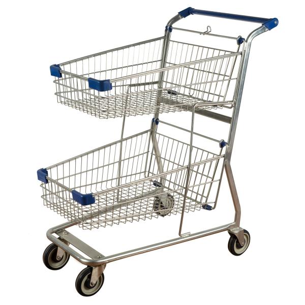 Public Service Shopping Basket Trolley Metal Double Basket Shopping Cart