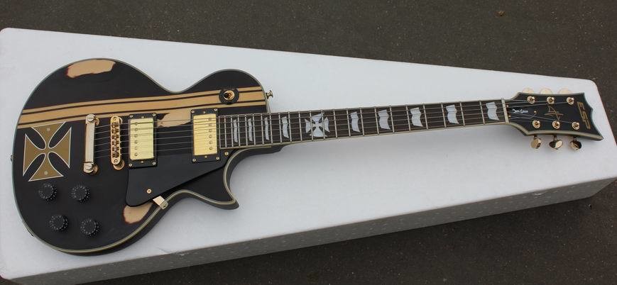 BLACK ESP style solid body guitar,gold hardware,single cutaway Tuneomatic/stoptail bridge 2xHBsFree shipping direct from