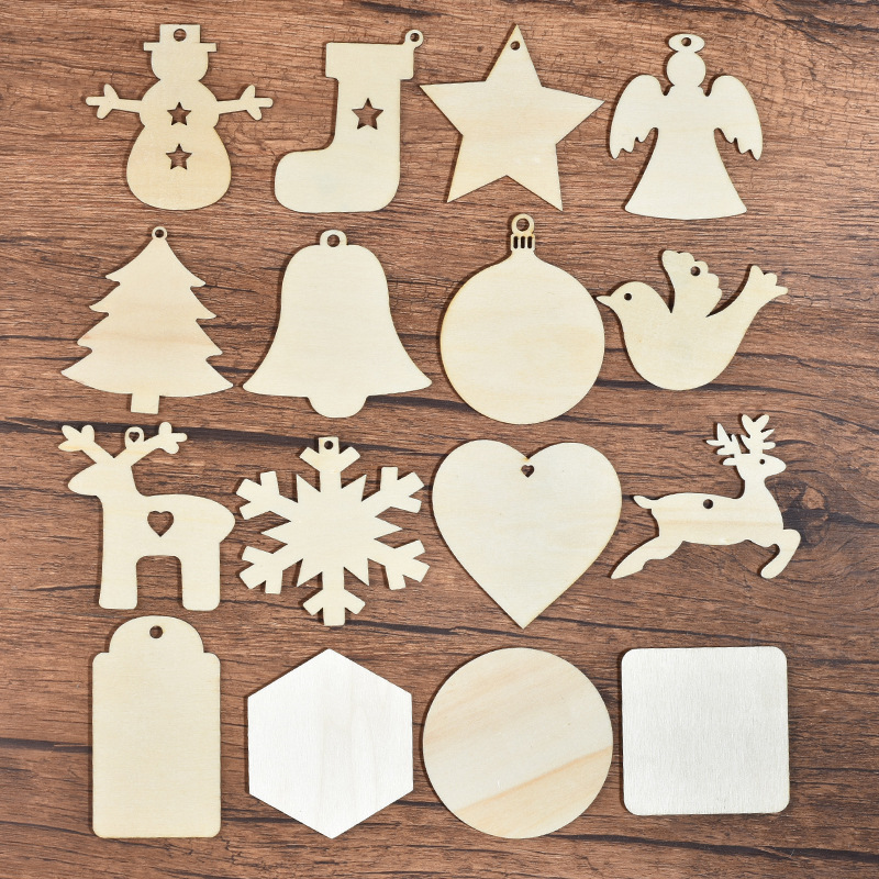 Customized wood chip processing love round five-pointed star six-sided square wooden laser cutting DIY plank