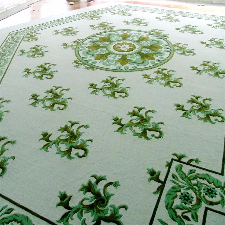 3d Green Hand Embossed 100 Wool Carpet Rug Fire Resistance Anti - Slip Feature