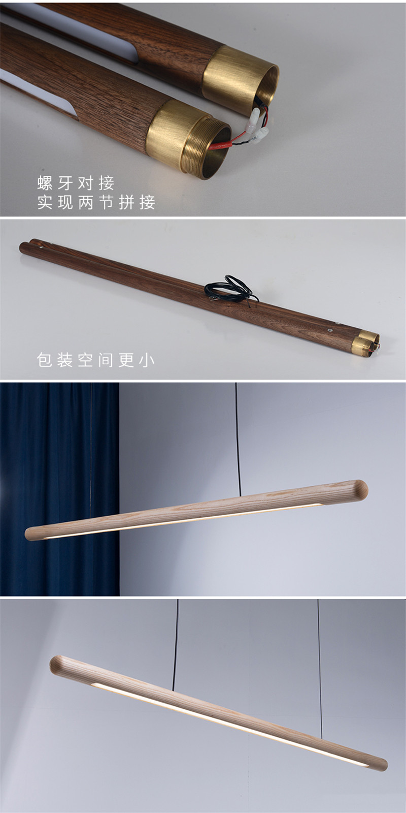 Rural Chandelier Black Walnut simple Strip Kitchen Home indoor Wood Chandelier(WH-MI-397)