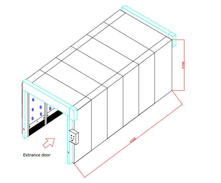 Huge Modular Cargo Air Shower Tunnel With 3 Sides Nozzles , Auto PVC Rolling Doors