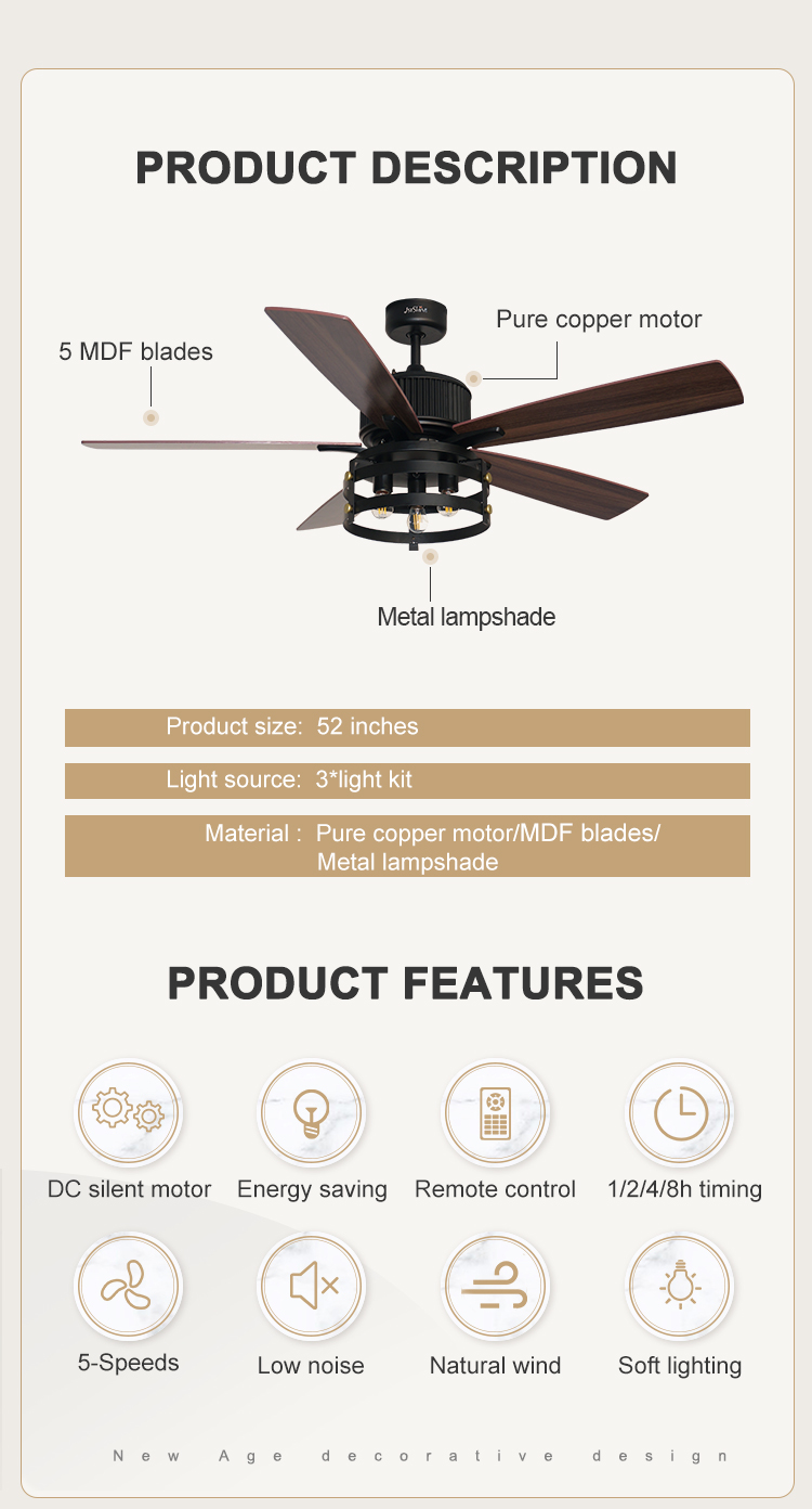1stshine Indoor MDF Blades 220V Home Soft Lighting Ceiling Fans with Bulbs