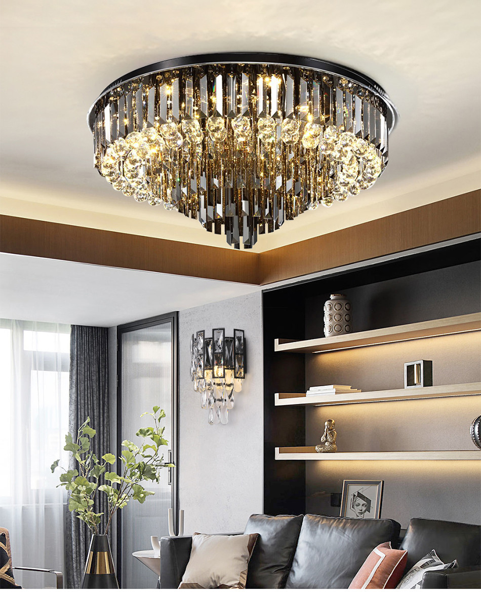 Luxury Led Ceiling Chandelier For Living Room Big Crystal Lamp Smoke Grey crystal ceiling light(WH-CA-58)