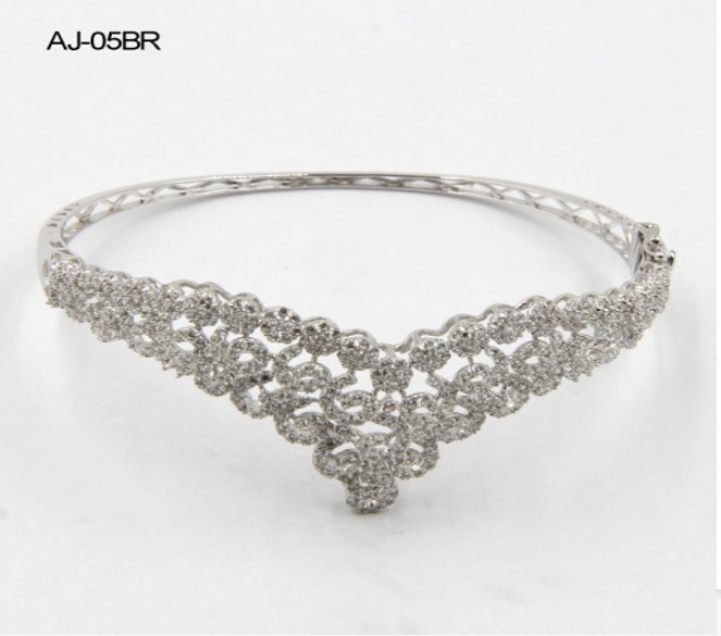 CZ 925 Sterling Silver Bangles Bracelet Triangle Crown