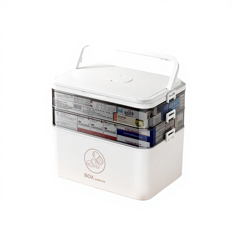 High Quality Plastic Material Multi Layer Grid Large Capacity Portable Handle First Aid Box for Home Use