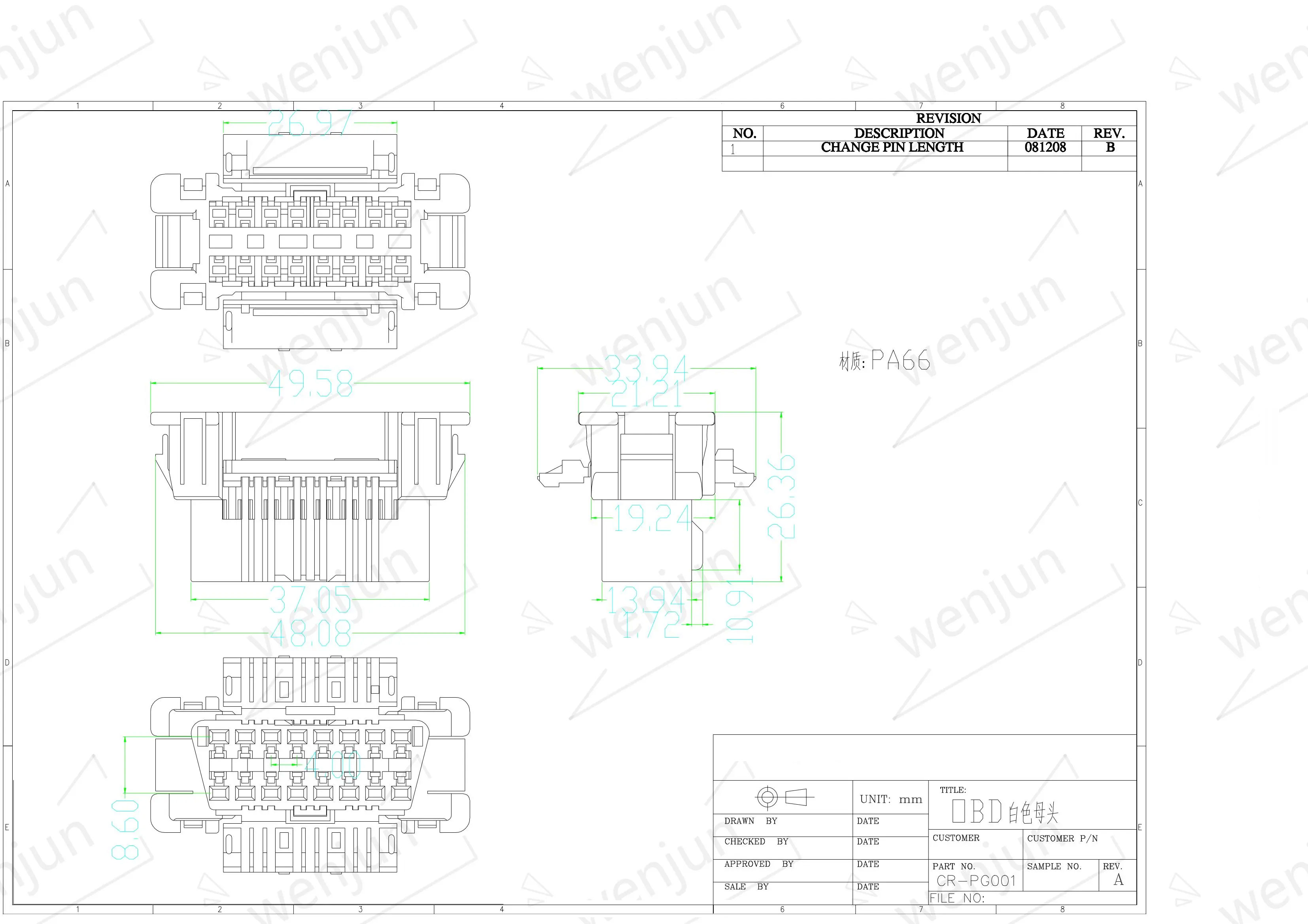 ODM Diagnostic OBD Car Connector White Female For Nissan Toyota
