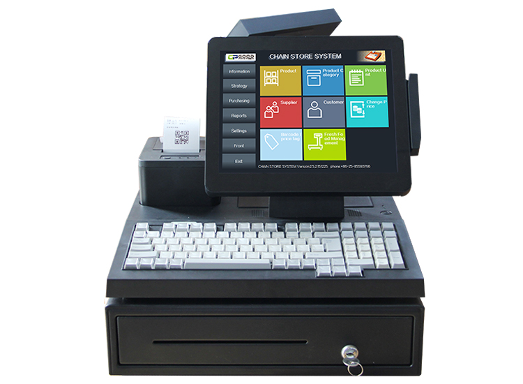 Supermarket Cash Register with 12 Inch Dual Display Built-in Printer and Keyboard