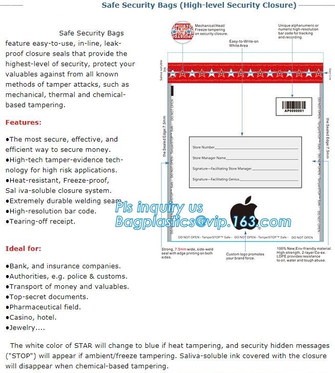 Document safe tamper proof bank deposit bag, Steb Plastic Money Pe Bank Deposit Coin Security Pouch Bags With Seal For C