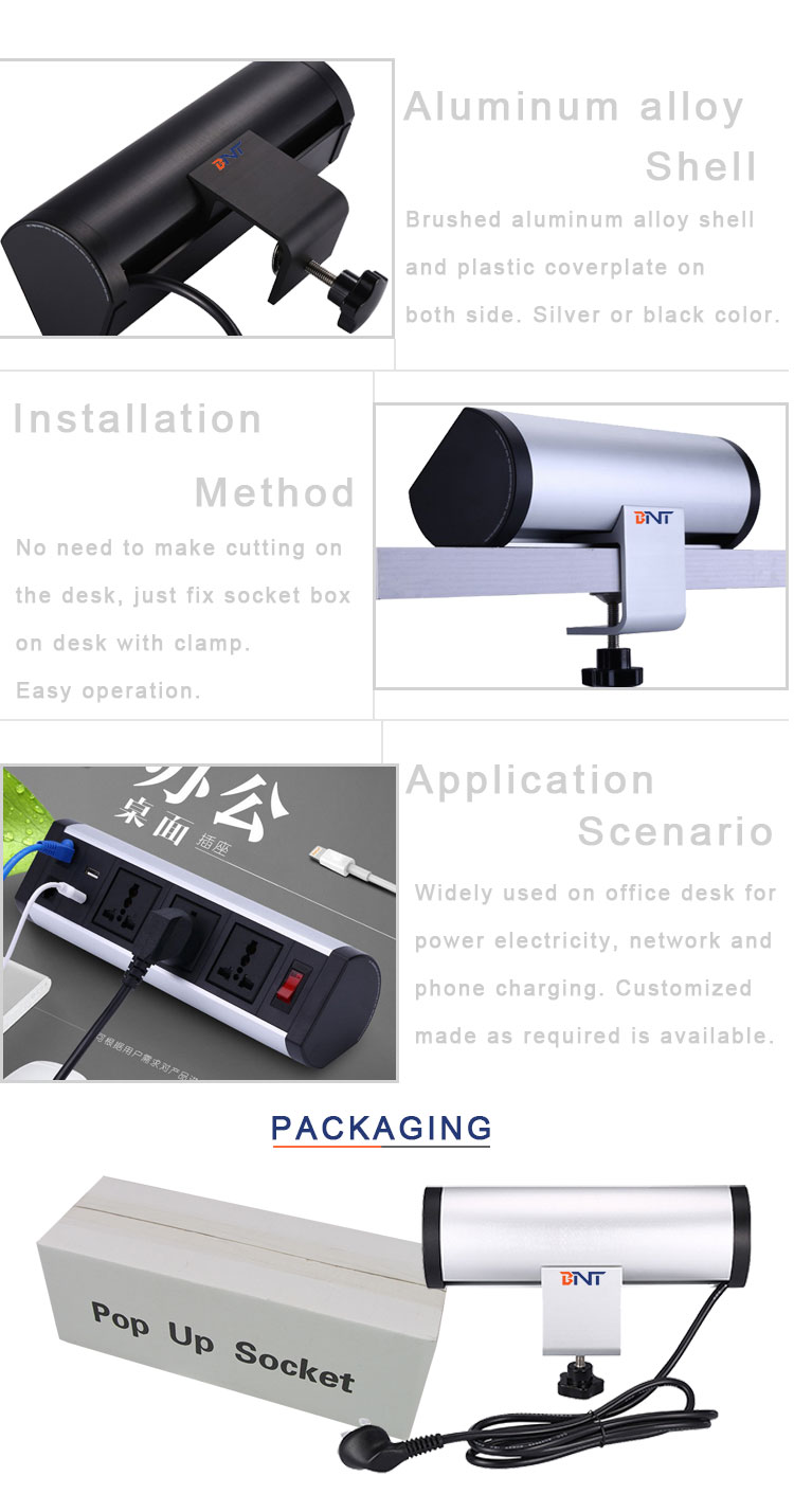 BNT Movable type on desk socket supply with bracket clamp on table edge for general use