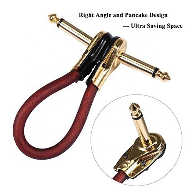 Short Golden Right Angle Mono TS Jack Instrument Guitar Patch Cable for Guitar Effects Pedal Board