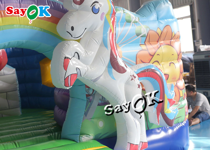 Unicorn Theme Kids Jumping Castle Slide Tarpaulin Inflatable Bouncy House With Blower