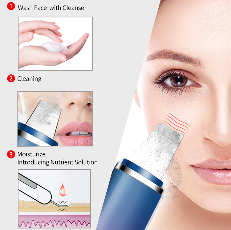 Wireless Ultrasonic Facial Spatula , Ion Cleaner Facial Skin Scrubber