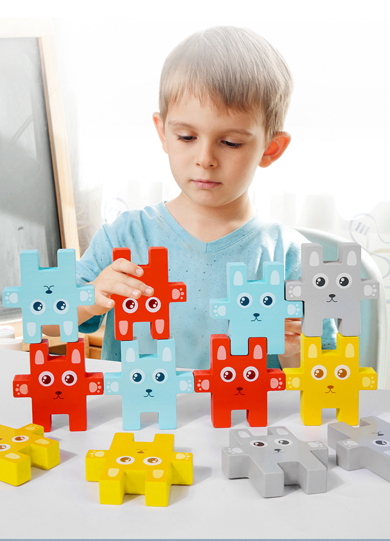 Children Montessori Animal Stacking Blocks Toys Rabbit Jenga Balancing Games