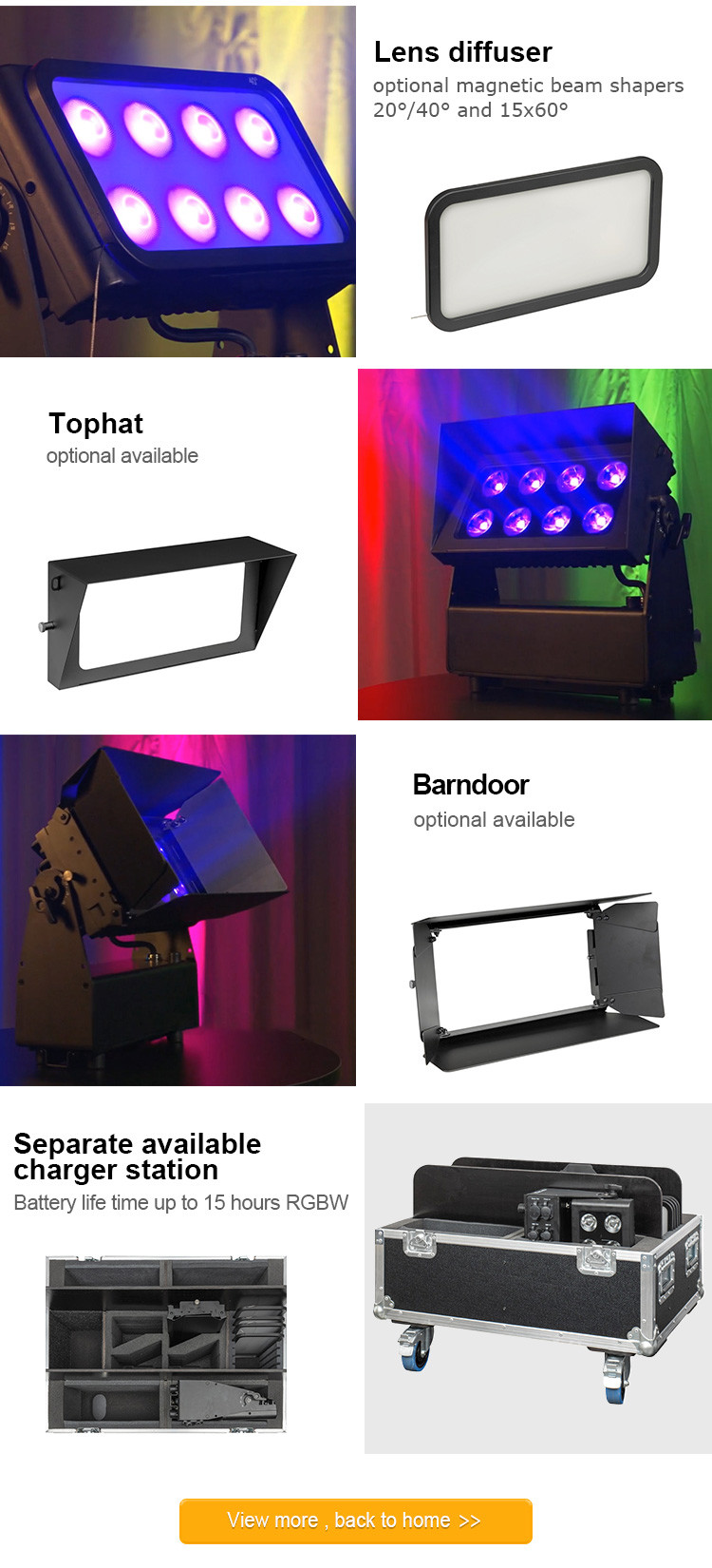 Waterproof Battery Powered City Color Wash lighting Projector 8X15W RGBW leds DMX512 Control led stage lights