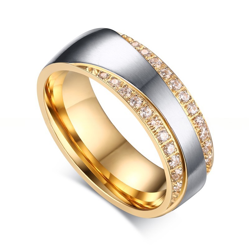 Gift Bridal CZ Stainless Steel Wedding Ring Band Set White Gold Plated 7mm