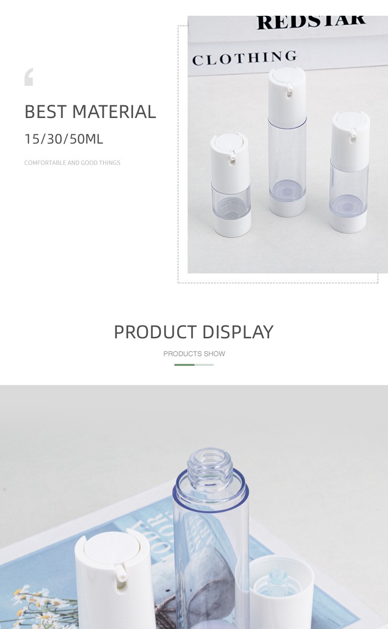 Silver Plastic PP Round Aluminum Cap Cream Airless Bottles 15ml 30ml 50ml 80ml 100ml