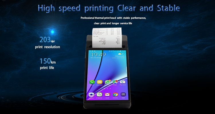 1GB RAM Handheld POS Terminal with 10 Point Capacitive Touch Screen and Printer