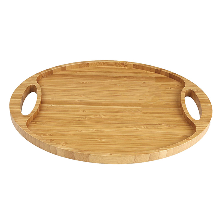 Soild Bamboo Serving Platter Coffee Tea Dessert Tray With Handle
