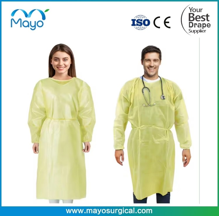40gsm PP Medical Disposable Isolation Gown With Knitted Cuff For Dental And Hospital Use