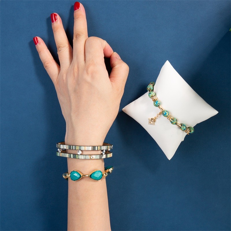 Green Color Stackable Bracelet Set Spring Collection For Elegant Women
