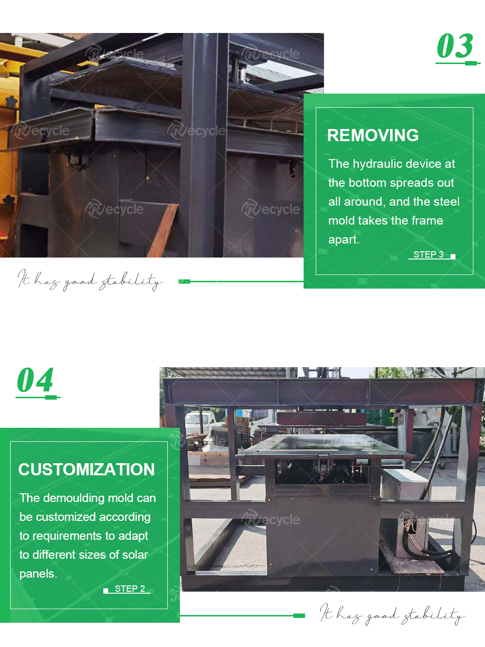 Bifacial Glass Solar Panel Removing Machine for 2000 KG Weight and Aluminum Frame