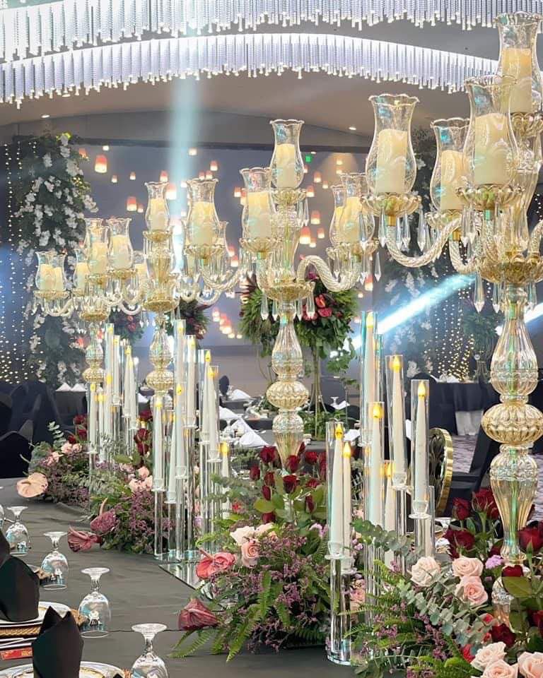 ZT-394 wedding decoration 6 arms cut glass cup tall gold color candle holder candelabras