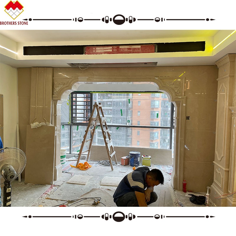Light Beige Marble Wall Panel and Marble Carving Column for Modern Background Display