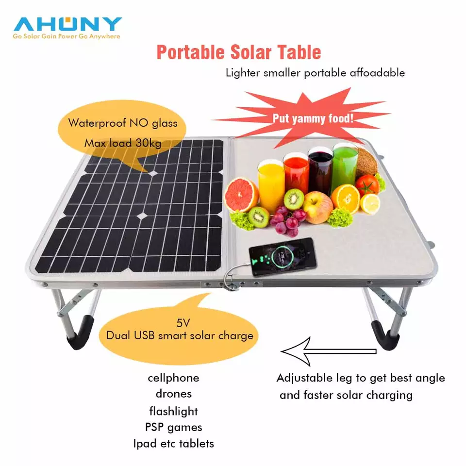 Portable Foldable Solar Panel Table 18W Dual Usb For Camping Outdoor Picnic