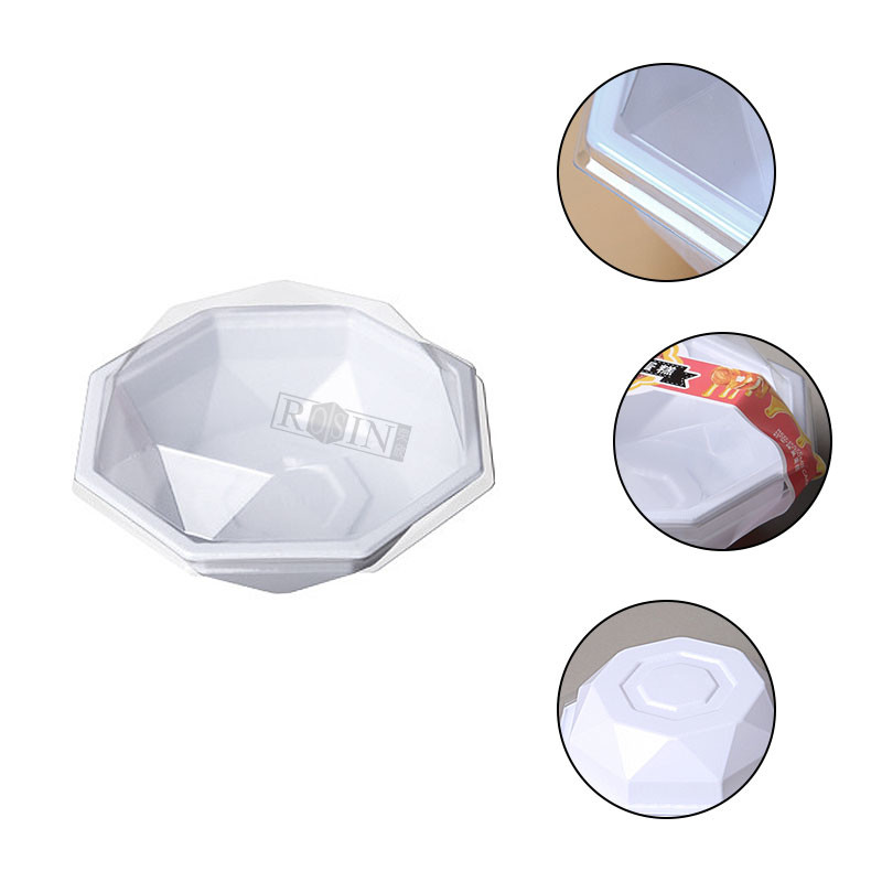 Customized octagonal PET white plastic thermoformed tiramisu cheese pudding cake container with lid