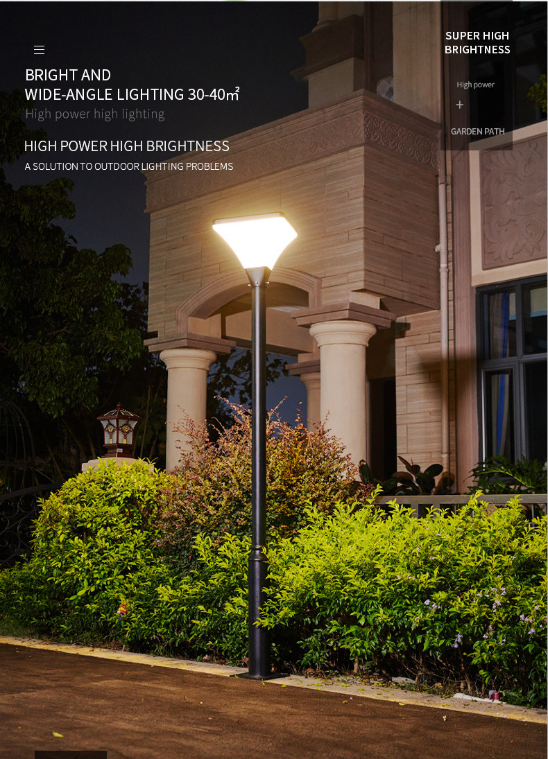 20w 30W LED Solar Panel Garden Pole Lights For Outside Shed Yard